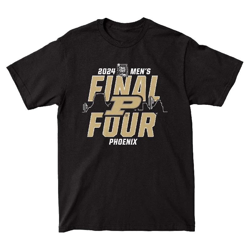 Minimalist T-Shirt-Purdue MBB 2024 Final Four Skyline Black T-shirt by Retro Brand