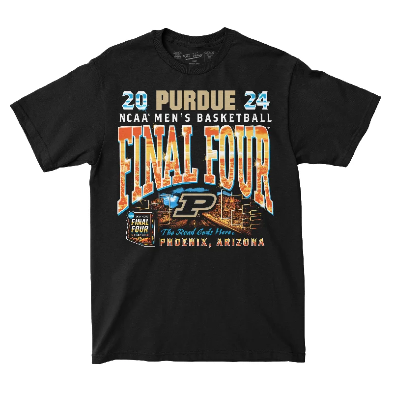 Abstract Design T-Shirt-Purdue MBB 2024 Final Four Streetwear Black T-shirt by Retro Brand