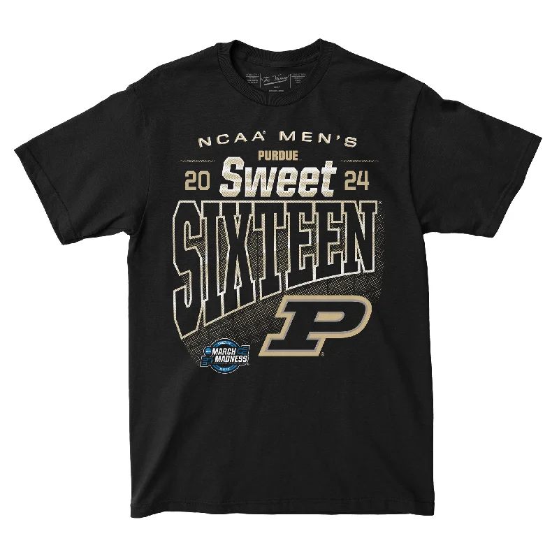 T-Shirt with Cool Patterns-Purdue MBB 2024 Sweet Sixteen Streetwear Black T-shirt by Retro Brand