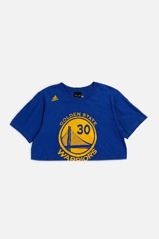 T-Shirt with Applique Designs-Rework Golden State Warriors NBA Crop Tee - XS