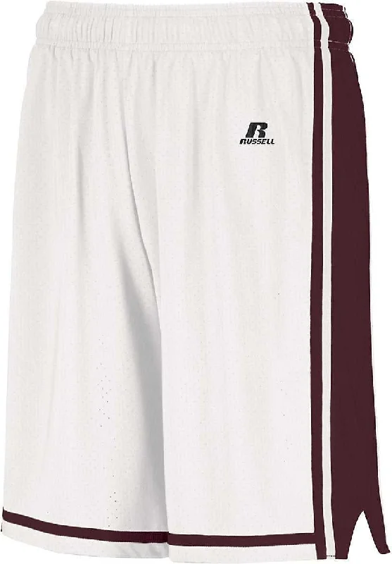 Lightweight Shorts-Russell 4B2VTM Legacy Basketball Shorts - White Maroon