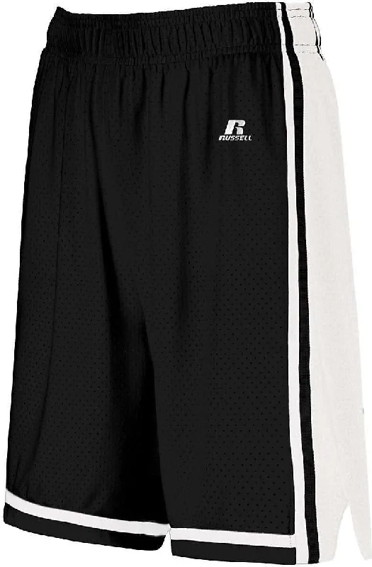 Cargo Shorts for Women-Russell 4B2VTX Ladies Legacy Basketball Shorts - Black White