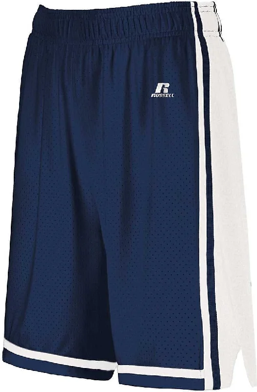 Stylish Shorts for Women-Russell 4B2VTX Ladies Legacy Basketball Shorts - Navy White