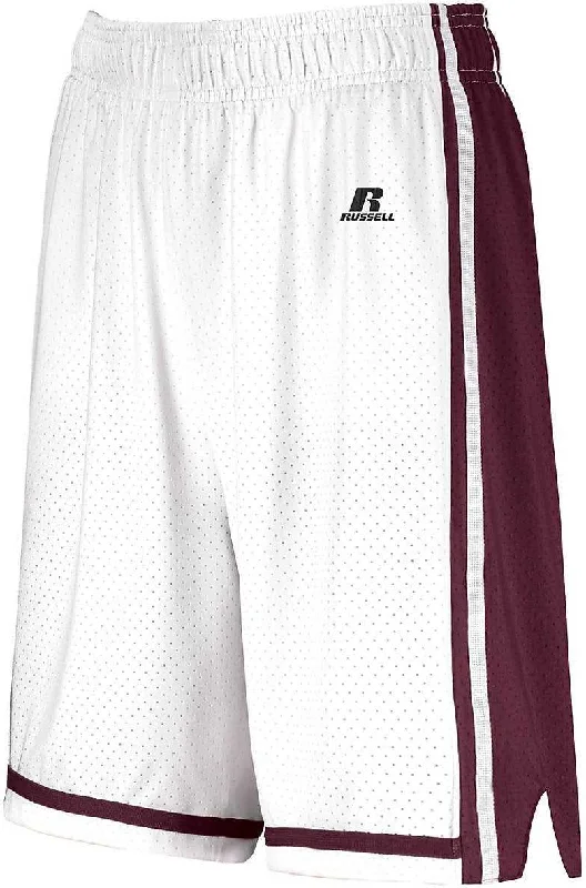 Graphic Shorts-Russell 4B2VTX Ladies Legacy Basketball Shorts - White Maroon