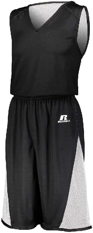 Yoga Shorts-Russell 5R6DLB Youth Undivided Single Ply Reversible Shorts - Black White