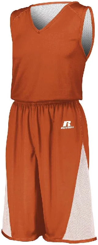 Compression Shorts-Russell 5R6DLB Youth Undivided Single Ply Reversible Shorts - Burnt Orange White