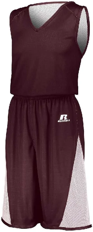 Stretch Shorts for Men-Russell 5R6DLB Youth Undivided Single Ply Reversible Shorts - Maroon White