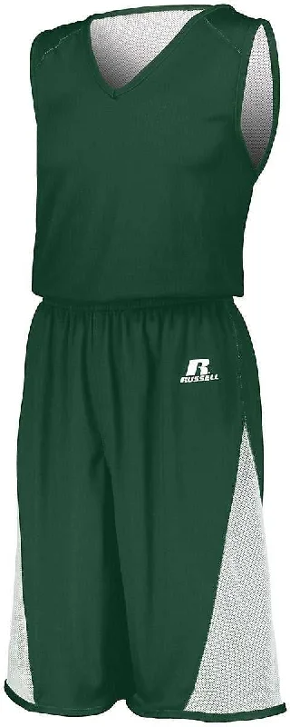 Dress Shorts for Men-Russell 5R6DLM Undivided Single Ply Reversible Shorts - Dark Green White