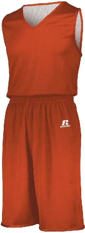 Fitted Shorts for Men-Russell 5R8DLB Youth Undivided Solid Single Ply Reversible Shorts - Burnt Orange White