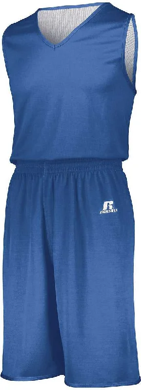 Lightweight Cargo Shorts-Russell 5R8DLB Youth Undivided Solid Single Ply Reversible Shorts - Columbia Blue White