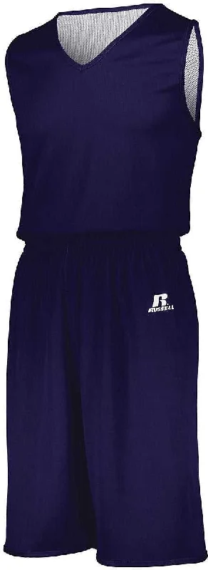 Casual Shorts with Pockets-Russell 5R8DLM Undivided Solid Single Ply Reversible Shorts - Purple White