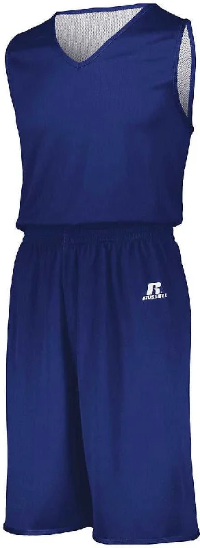 Long Shorts-Russell 5R8DLM Undivided Solid Single Ply Reversible Shorts - Royal White