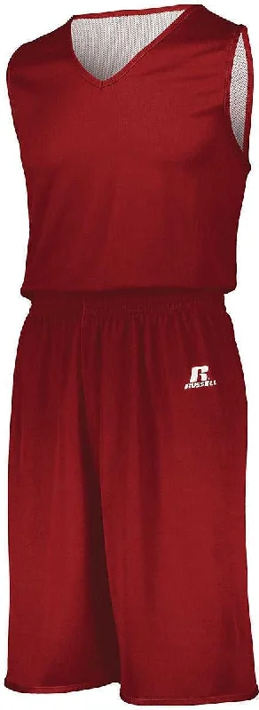 Knee-Length Shorts-Russell 5R8DLM Undivided Solid Single Ply Reversible Shorts - True Red White