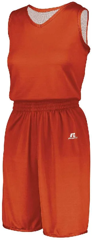 Bike Riding Shorts-Russell 5R8DLX Ladies Undivided Solid Single Ply Reversible Shorts - Burnt Orange White