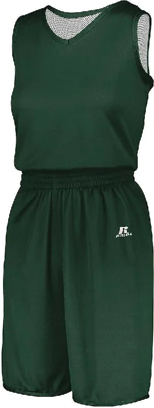 Casual Shorts for Travel-Russell 5R8DLX Ladies Undivided Solid Single Ply Reversible Shorts - Dark Green White