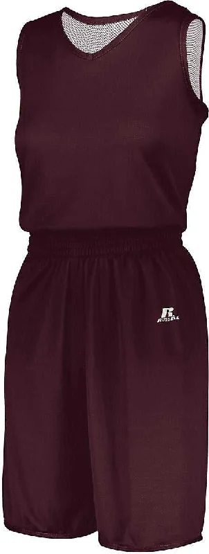 Compression Shorts for Running-Russell 5R8DLX Ladies Undivided Solid Single Ply Reversible Shorts - Maroon White