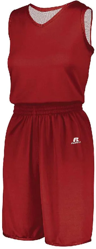 Running Shorts for Marathon-Russell 5R8DLX Ladies Undivided Solid Single Ply Reversible Shorts - True Red White