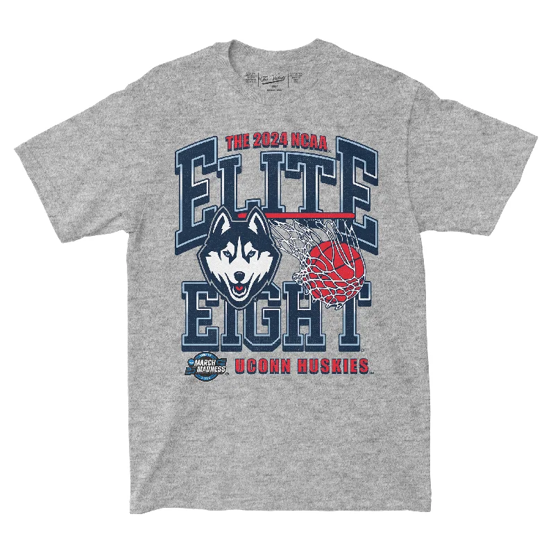 Plain T-Shirt-UCONN MBB 2024 Elite Eight Streetwear Sport Grey T-shirt by Retro Brand