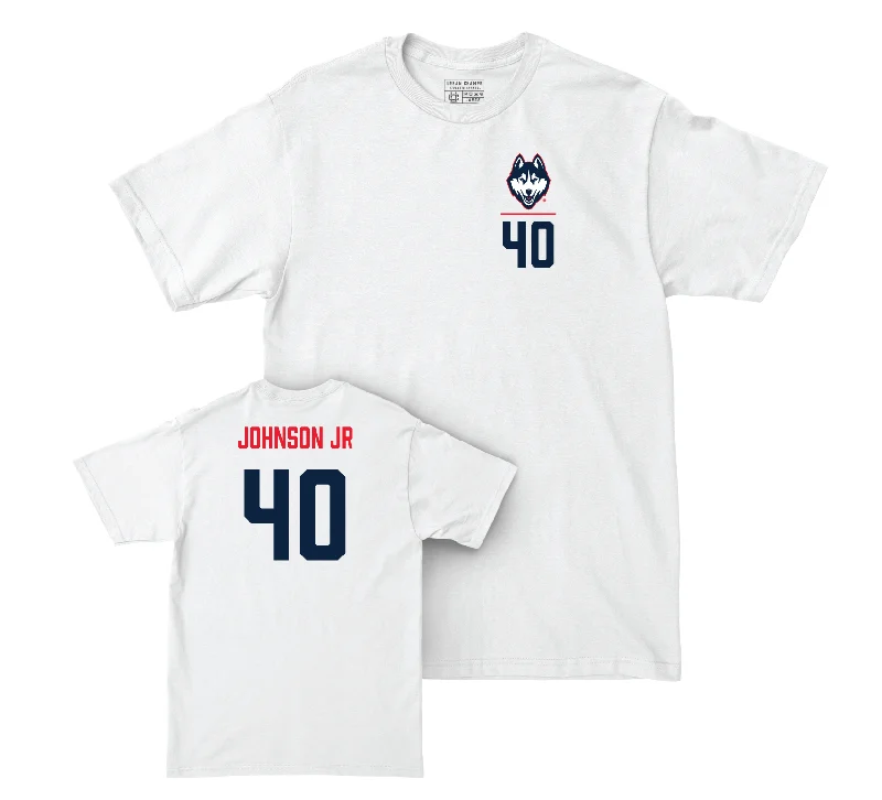 T-Shirt for Birthdays-UConn Men's Basketball Logo White Comfort Colors Tee - Andre Johnson Jr | #40