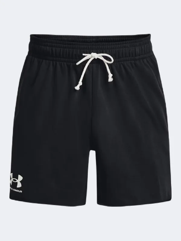 Quick-Drying Beach Shorts-Under Armour Rival Terry 6 Inch Men Lifestyle Short Black/Onyx White