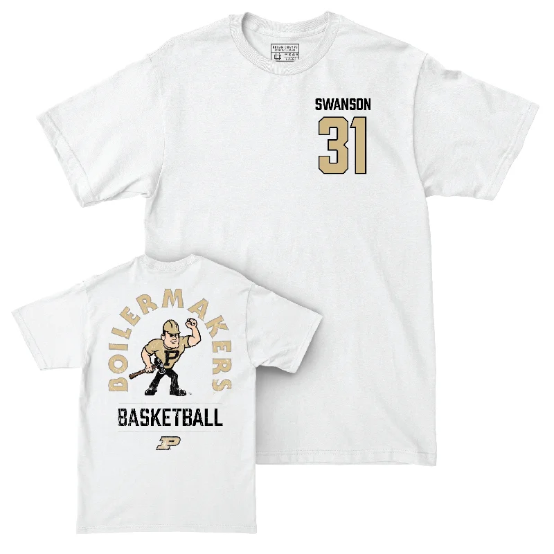 T-Shirt with Beaded Designs-Women's Basketball White Mascot Comfort Colors Tee - Sophie Swanson | #31