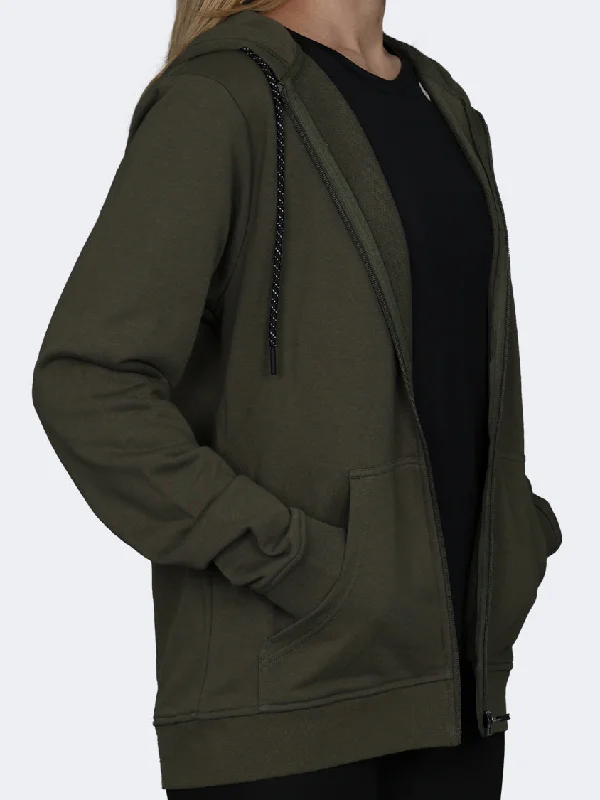 Hoodie with Printed Artwork-Oil And Gaz Full Zip Plain Men Lifestyle Hoody Olive