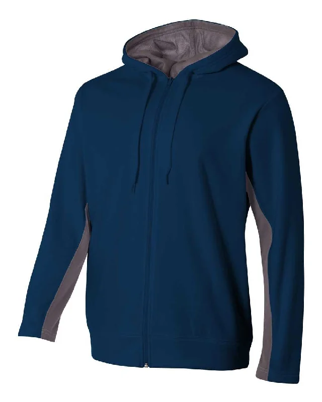 Stylish Hoodie for Teens-A4 N4251 Full Zip Color Block Fleece Hoodie - Navy Graphite