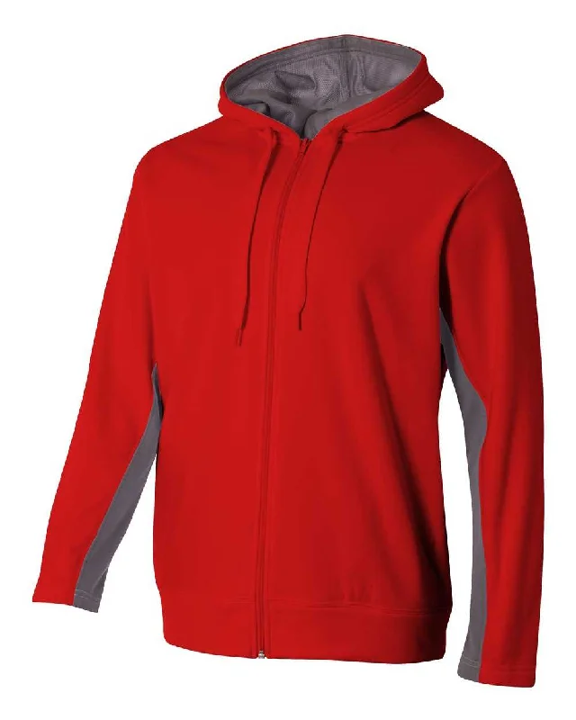 Hoodie with Dark Colors-A4 N4251 Full Zip Color Block Fleece Hoodie - Scarlet Graphite