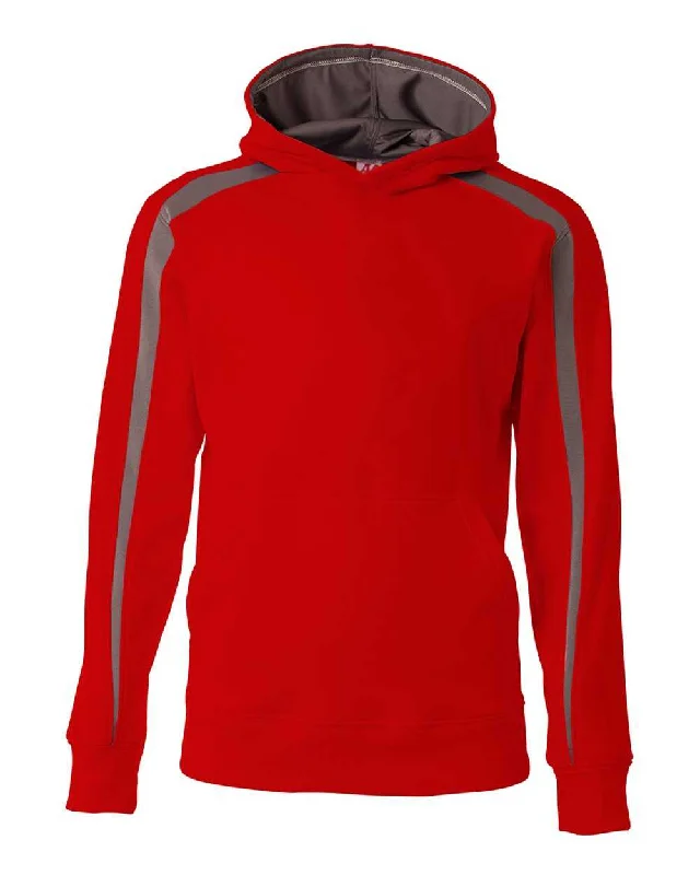 Hoodie with Soft Fleece Material-A4 NB4004 Spartan Fleece Hoodie - Scarlet Graphite