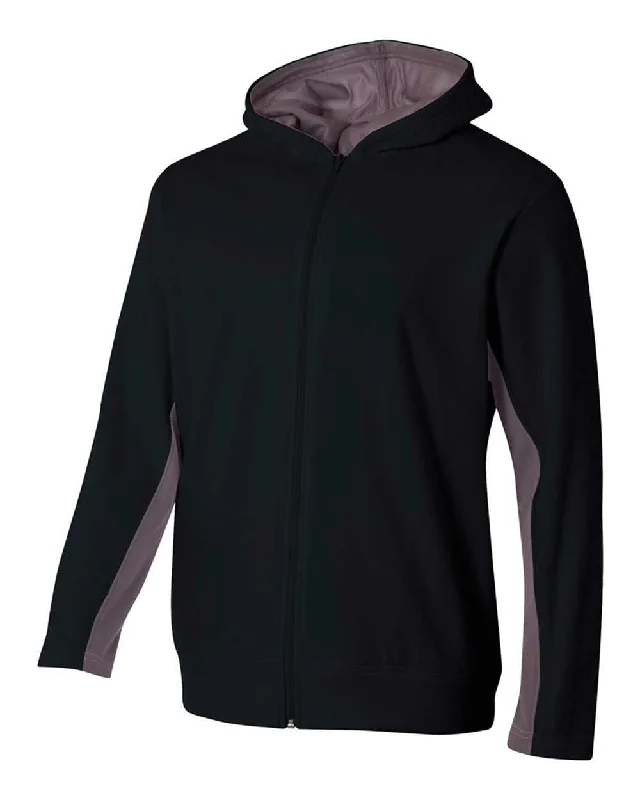 Hoodie for All-Day Comfort-A4 NB4251 Youth Full Zip Color Block Fleece Hoodie - Black Graphite