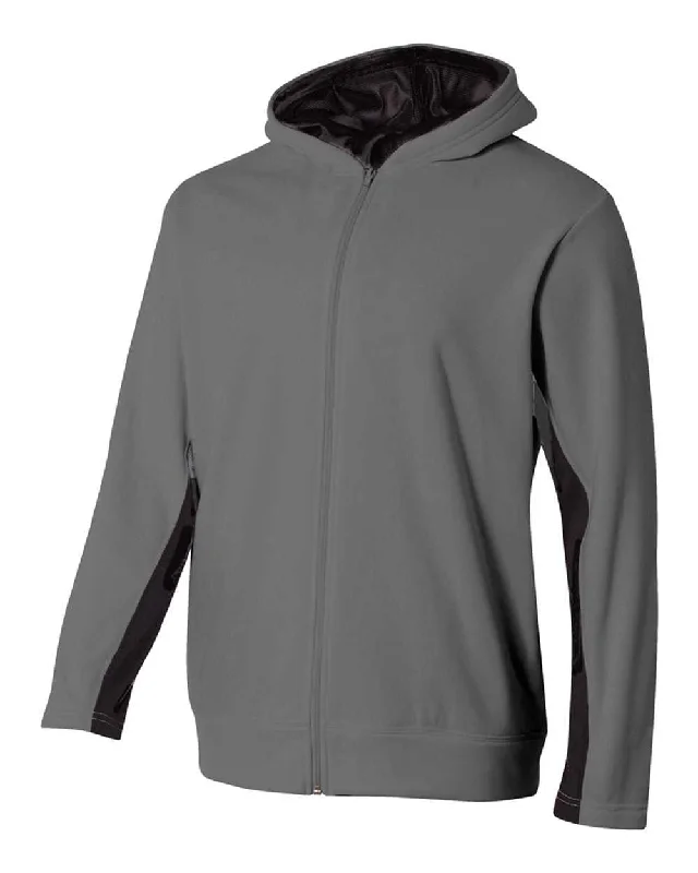 Long Sleeve Hoodie-A4 NB4251 Youth Full Zip Color Block Fleece Hoodie - Graphite Black