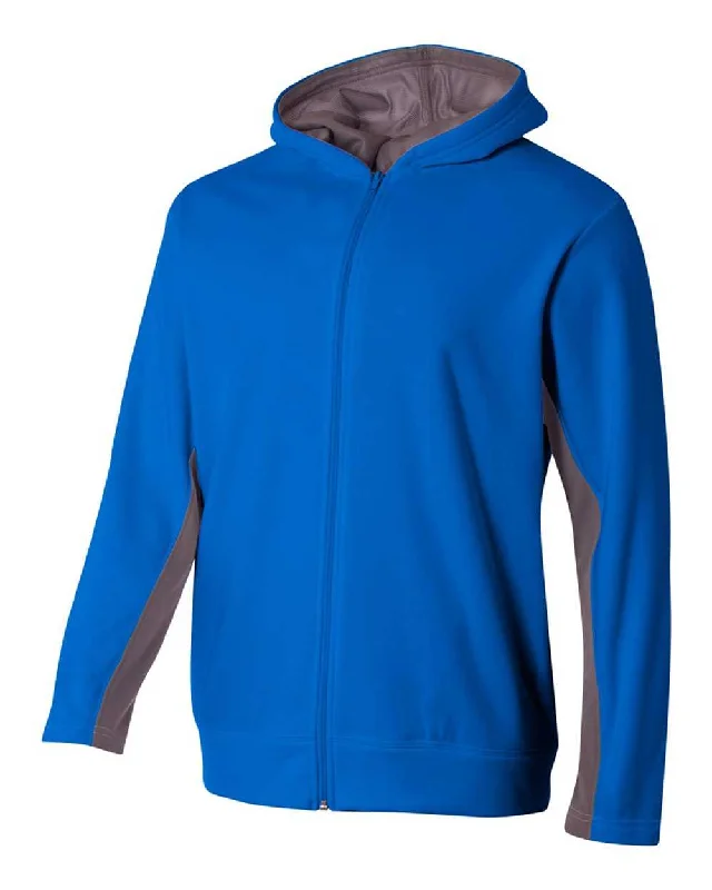 Hoodie for Road Trips-A4 NB4251 Youth Full Zip Color Block Fleece Hoodie - Royal Graphite