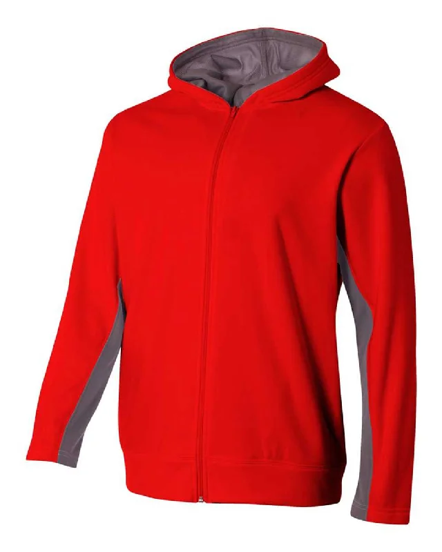 Hoodie for Camping Trips-A4 NB4251 Youth Full Zip Color Block Fleece Hoodie - Scarlet Graphite