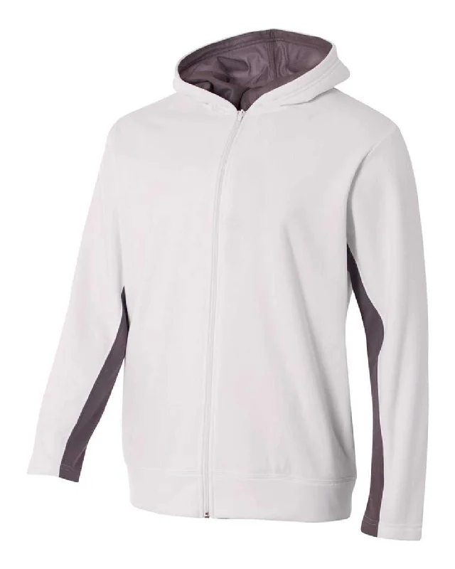 Hoodie for Traveling-A4 NB4251 Youth Full Zip Color Block Fleece Hoodie - White Graphite