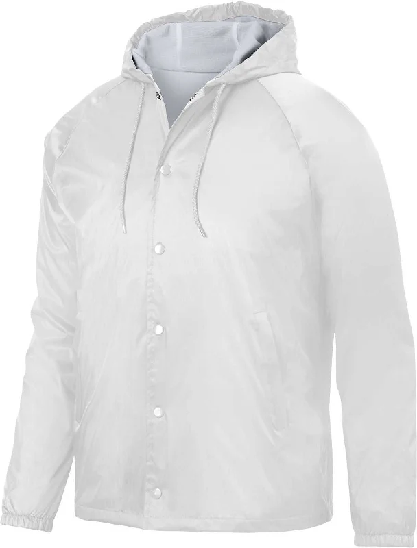 Hoodie for Hiking-Augusta 3102 Hooded Coach's Jacket - White