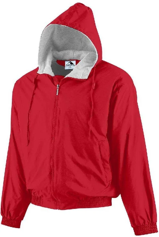 Heavyweight Hoodie-Augusta 3281 Youth Hooded Taffeta Jacket/Fleece Lined - Red