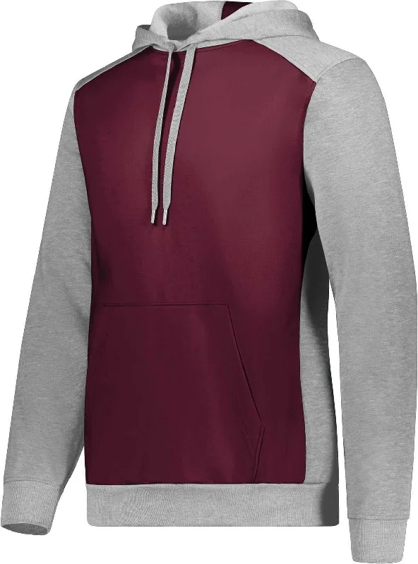 Unisex Hoodie-Augusta 6865 Three-Season Fleece Pullover Hoodie - Maroon Gray Heather