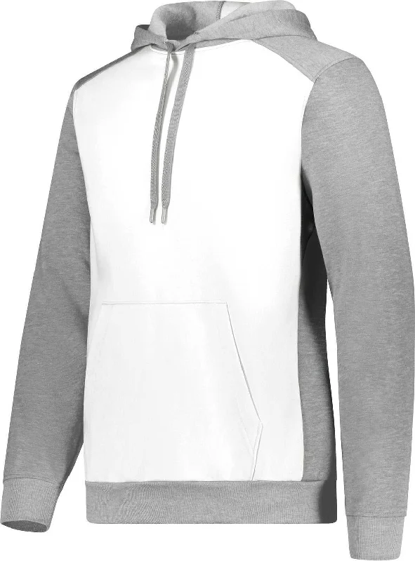 Hoodie for Cyclists-Augusta 6865 Three-Season Fleece Pullover Hoodie - White Gray Heather