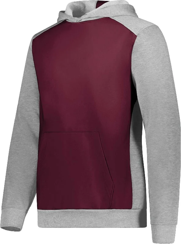 Hoodie with Soft Fleece Material-Augusta 6866 Youth Three-Season Fleece Pullover Hoodie - Maroon Gray Heather