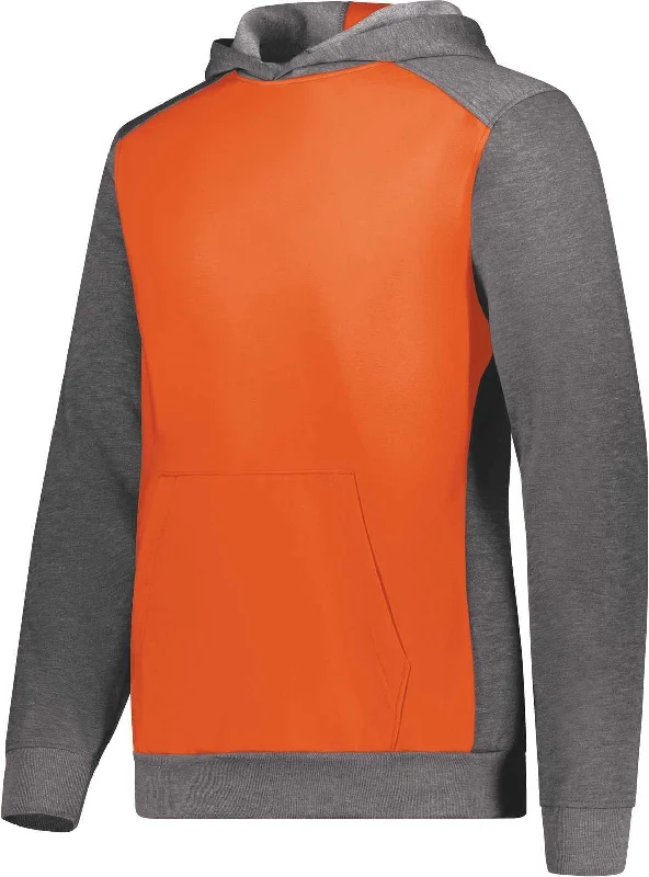 Hoodie with Ribbed Cuffs-Augusta 6866 Youth Three-Season Fleece Pullover Hoodie - Orange Carbon Heather