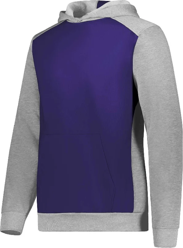 Hoodie for Post-Workout Relaxing-Augusta 6866 Youth Three-Season Fleece Pullover Hoodie - Purple Gray Heather