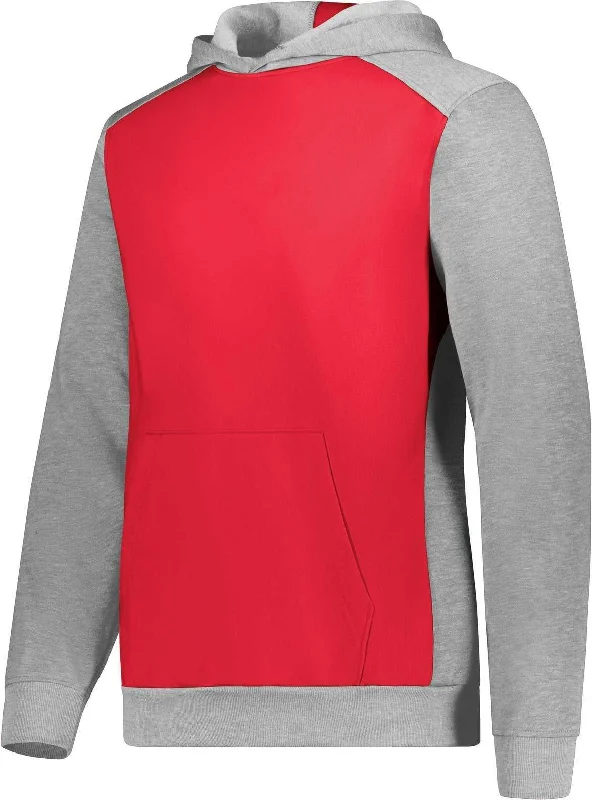 Lightweight Hoodie for Warm Days-Augusta 6866 Youth Three-Season Fleece Pullover Hoodie - Scarlet Gray Heather