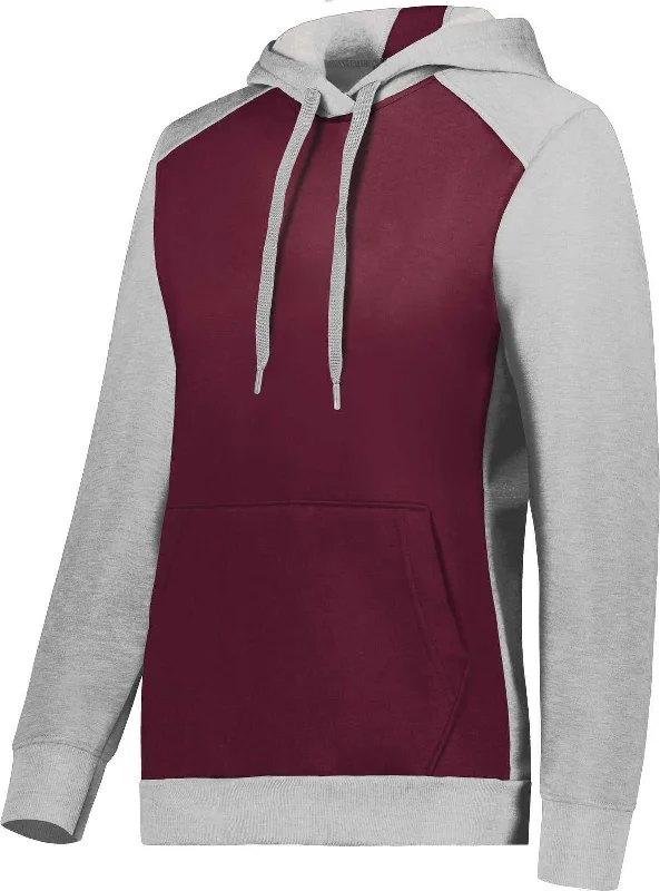 Warm Hoodie for Cold Winters-Augusta 6867 Ladies Three-Season Fleece Pullover Hoodie - Maroon Gray Heather