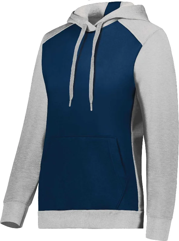 Hoodie for Road Trips-Augusta 6867 Ladies Three-Season Fleece Pullover Hoodie - Navy Gray Heather