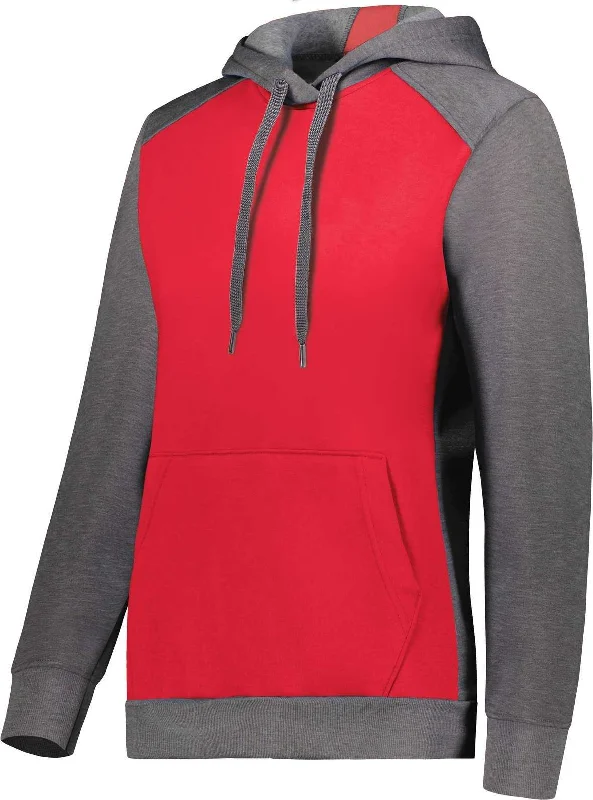 Hoodie for Relaxing at Home-Augusta 6867 Ladies Three-Season Fleece Pullover Hoodie - Scarlet Carbon Heather