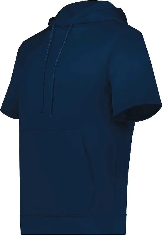 Custom Embroidered Hoodie-Augusta 6871 Wicking Fleece Short Sleeve Hoodie - Navy