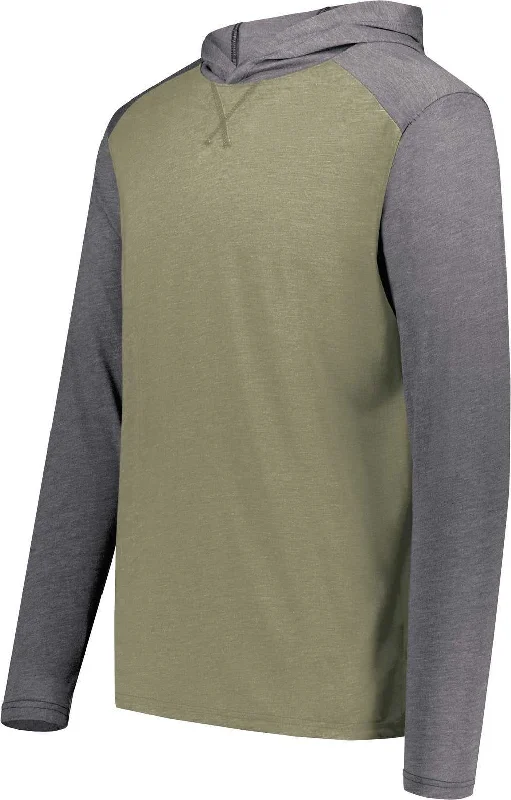 Comfortable Hoodie for Women-Augusta 6884 Gameday Vintage Hoodie - Olive Heather Carbon Heather