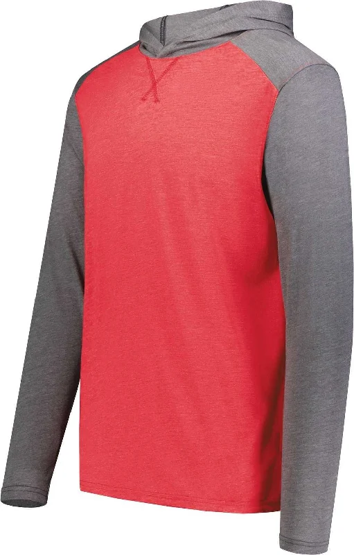 Comfortable Hoodie for Men-Augusta 6884 Gameday Vintage Hoodie - Scarlet Heather Carbon Heather