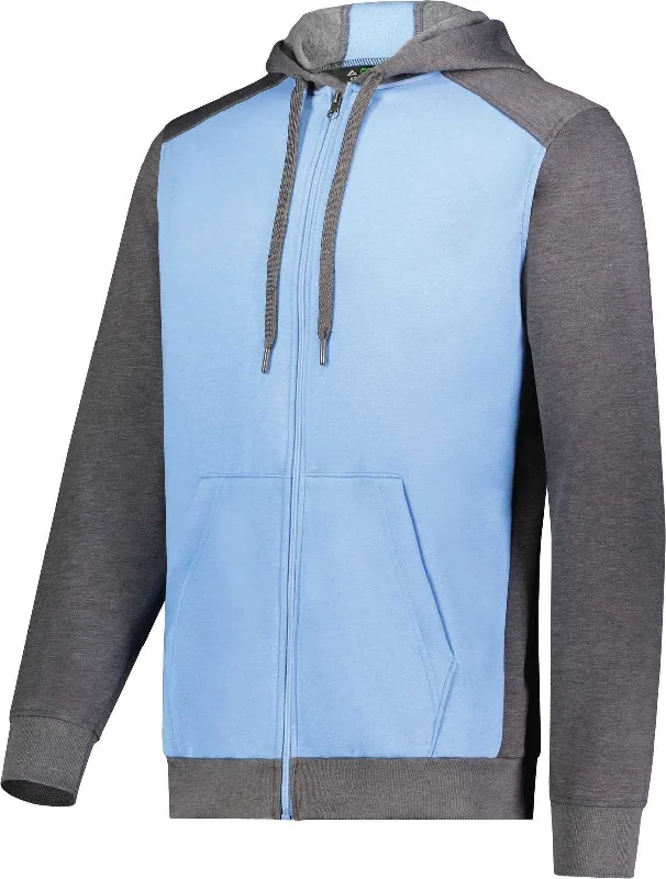 Long Sleeve Hoodie-Augusta 6899 Three-Season Fleece Full Zip Hoodie - Columbia Blue Carbon Heather