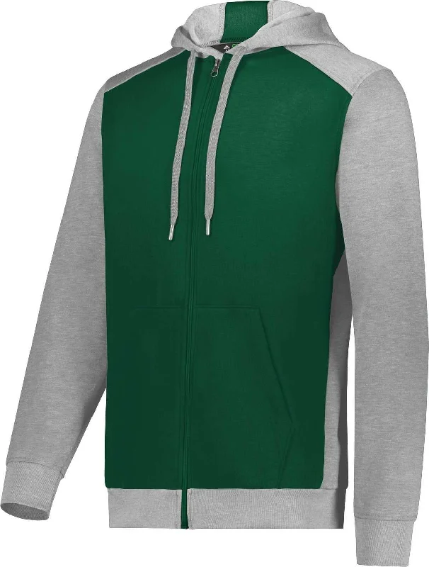 Hoodie for Road Trips-Augusta 6899 Three-Season Fleece Full Zip Hoodie - Dark Green Gray Heather